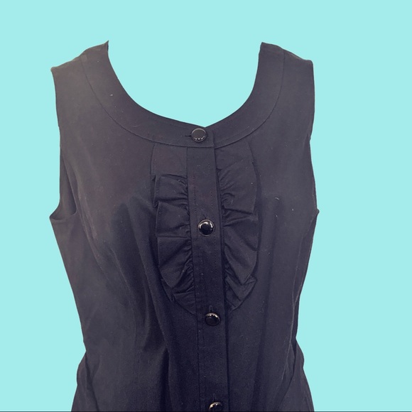 Talbots Black Ruffle Bib Button Front Sleeveless Dress With Belt  Size 12 - Picture 13 of 13